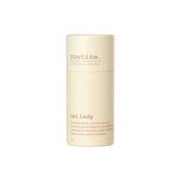 Routine Cat Lady deodorant stick in pale yellow cardboard tube on white background showing label